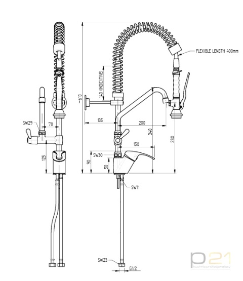 Bateria ze spryskiwaczem i wylewką 200mm, ERAMINI240, Monolith