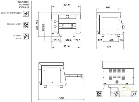 Grill do steków, elektryczny, 8,5 kW, ruszt 460x480 mm, przyłącze wody, Hereford Infinity Smart, WeGrillandMore