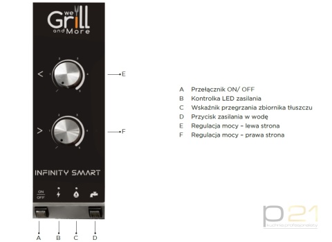 Grill do steków, elektryczny, 8,5 kW, ruszt 460x480 mm, przyłącze wody, Hereford Infinity Smart, WeGrillandMore