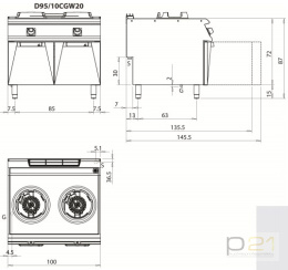 Kuchnia WOK na podstawie, 10+10 kW, Diamante 90, Olis