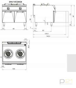 Kuchnia WOK na podstawie, 14+14 kW, Diamante 90, Olis