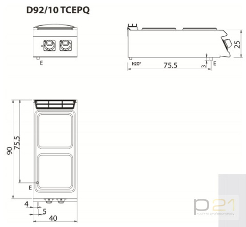 Kuchnia elektryczna 2-palnikowa, bez podstawy, 8 kW, kwadratowe palniki, Diamante 90, Olis Kuchnia elektryczna 2-palnikowa, bez podstawy, 8 kW, kwadratowe palniki, Diamante 90, Olis