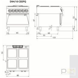 Kuchnia elektryczna 4-palnikowa, piekarnik elektryczny, 16+6 kW, kwadratowe palniki, Diamante 90, Olis