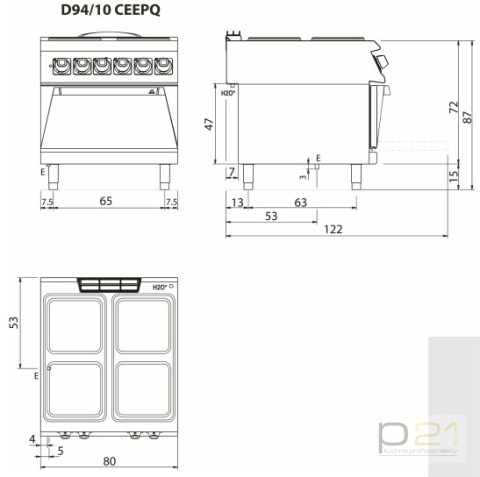 Kuchnia elektryczna 4-palnikowa, piekarnik elektryczny, 16+6 kW, kwadratowe palniki, Diamante 90, Olis Kuchnia elektryczna 4-palnikowa, piekarnik elektryczny, 16+6 kW, kwadratowe palniki, Diamante 90, Olis