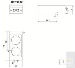 Kuchnia indukcyjna, 10 kW, bez podstawy, 2 pola, Diamante 90, Olis