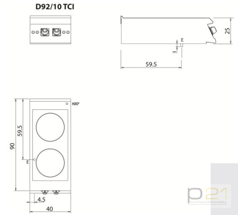 Kuchnia indukcyjna, 10 kW, bez podstawy, 2 pola, Diamante 90, Olis Kuchnia indukcyjna, 10 kW, bez podstawy, 2 pola, Diamante 90, Olis