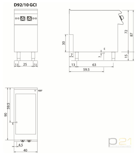 Kuchnia indukcyjna, 10 kW, na podstawie, 2 pola, Diamante 90, Olis Kuchnia indukcyjna, 10 kW, na podstawie, 2 pola, Diamante 90, Olis